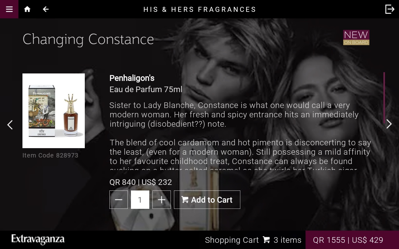 In-Flight Entertainment shows shopping cart