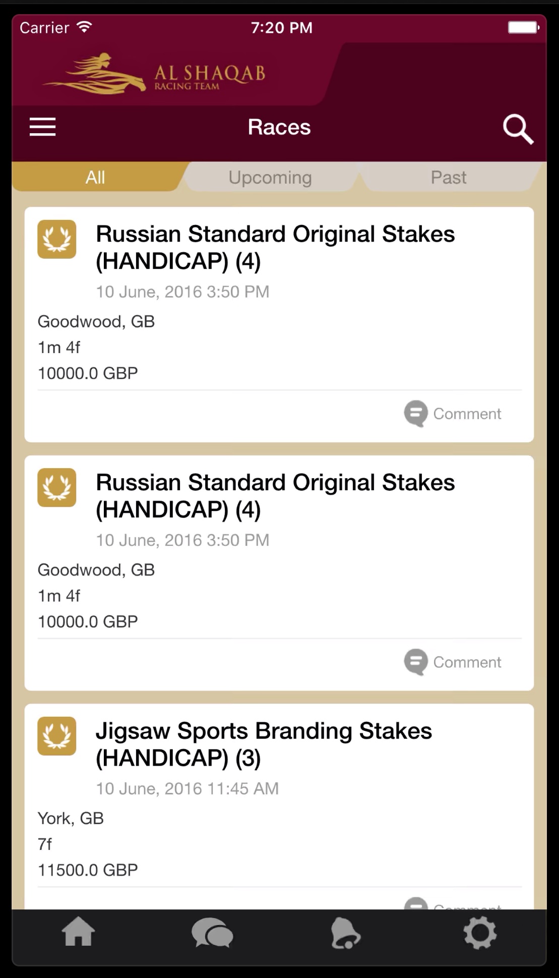 Al Shaqab Racing App landing view